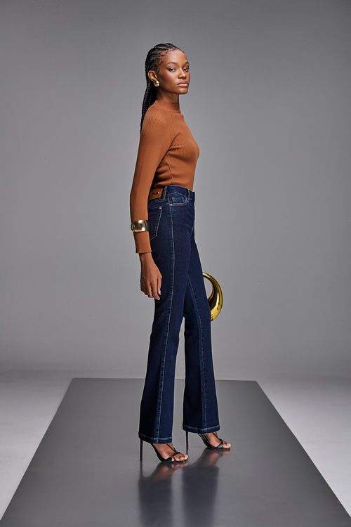 Calça Boot Cut Jeans Feminina Patogê Cintura Alta (G4) CL90007