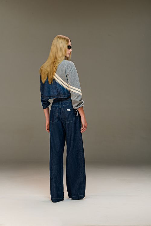 Calça Jeans Com Moletom Jogger Wide Leg Feminina Patogê CL38938