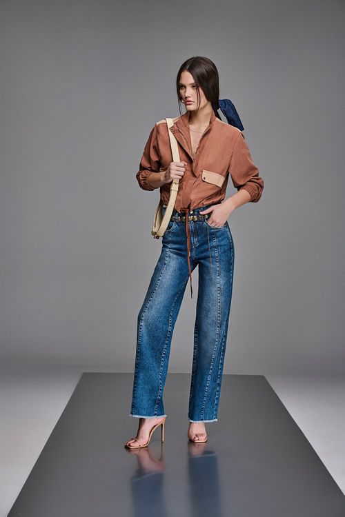 Calça Jeans Reta Feminina Com Cinto Patogê Cintura Alta (G4) CL38563