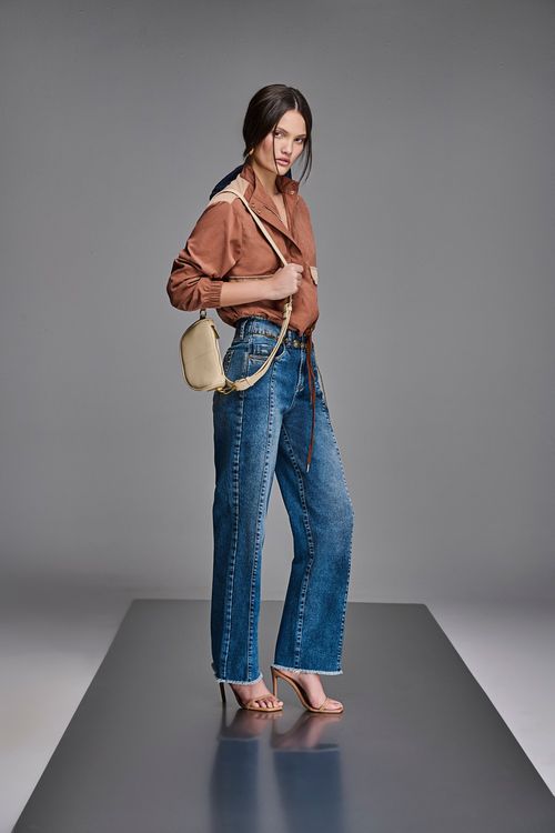 Calça Jeans Reta Feminina Com Cinto Patogê Cintura Alta (G4) CL38563