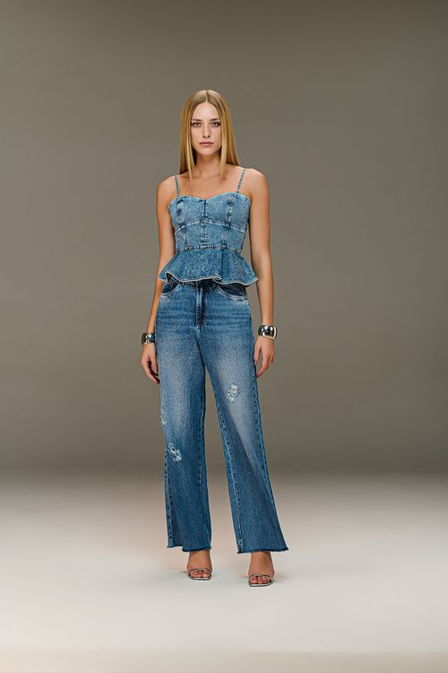 Calça Jeans Reta Over Feminina Patogê Cintura Alta (G4) CL39280