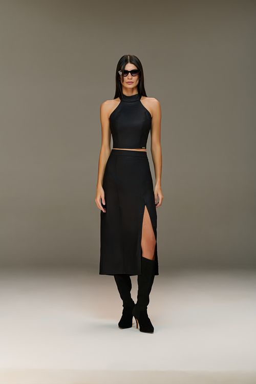 Saia Midi Jeans Resinado Feminina Patogê SA39278