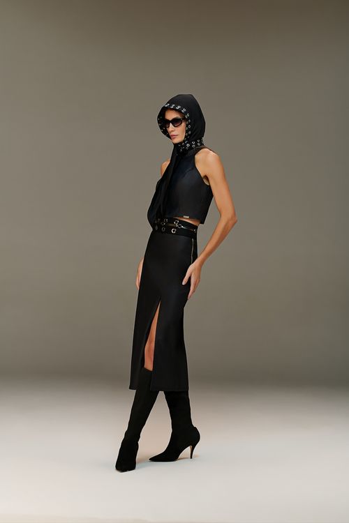 Saia Midi Jeans Resinado Feminina Patogê SA39278