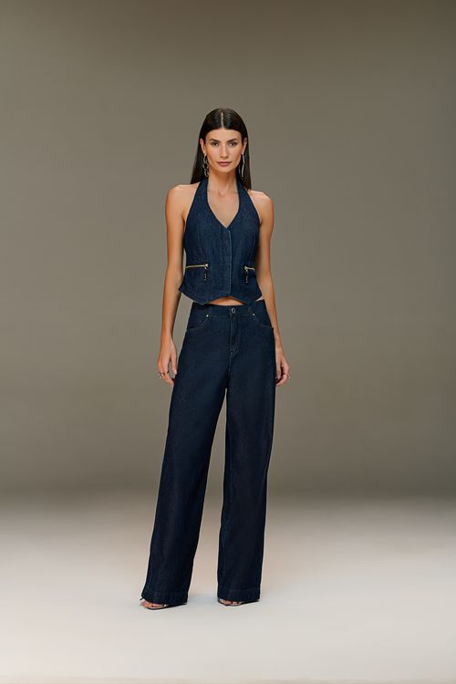 Calça Jeans Pantalona Feminina Patogê Cintura Alta (G4) CL39283