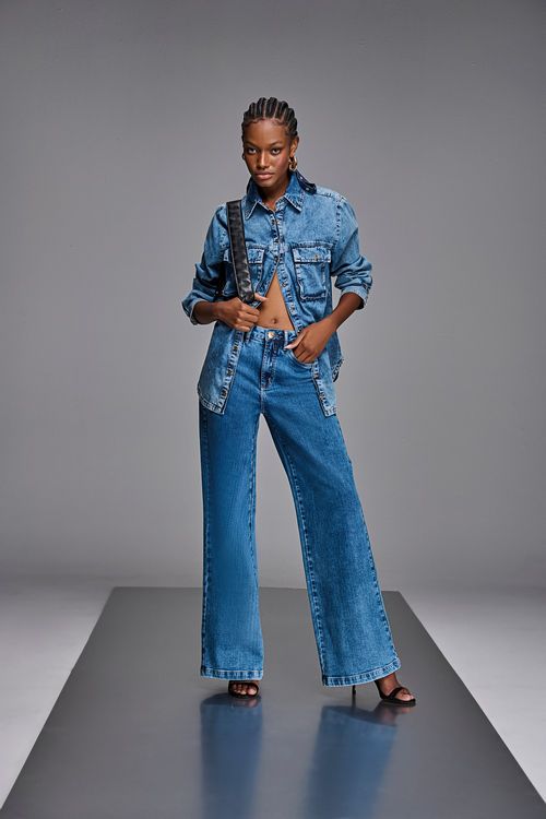 Calça Jeans Wide Leg Feminina Patogê Cintura Alta (G4) CL90010