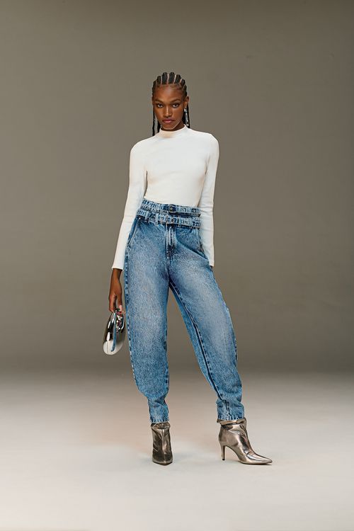 Calça Jeans Balloon Feminina Com Cinto Patogê CL38883