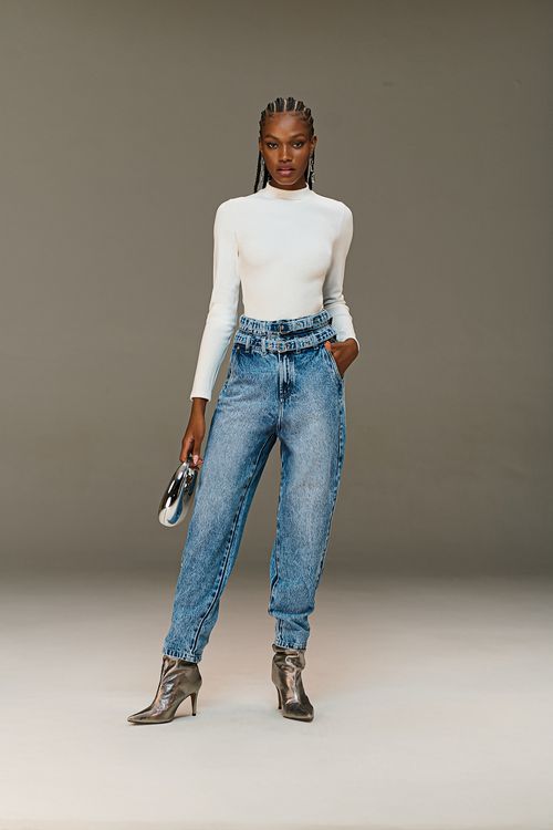 Calça Jeans Balloon Feminina Com Cinto Patogê CL38883