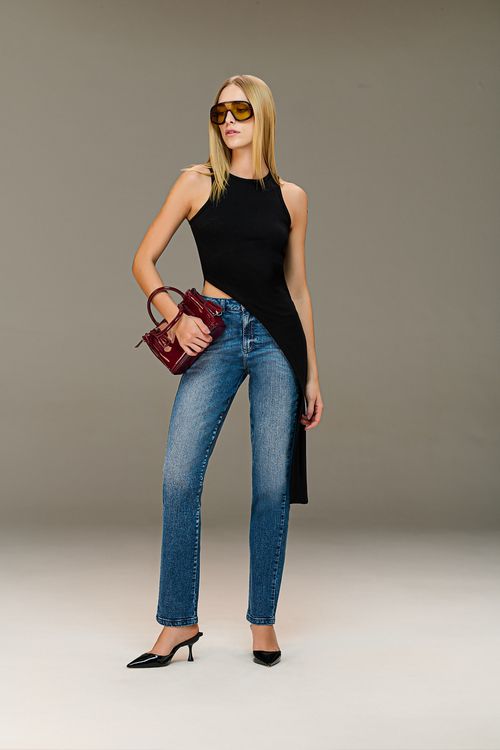 Calça Jeans Reta Feminina Patogê Cintura Média (G3) CL39003