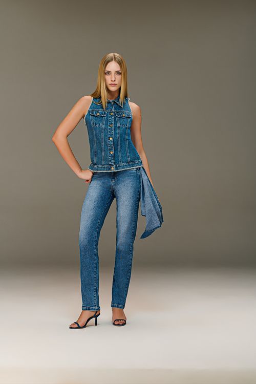 Calça Jeans Reta Feminina Patogê Cintura Média (G3) CL39001