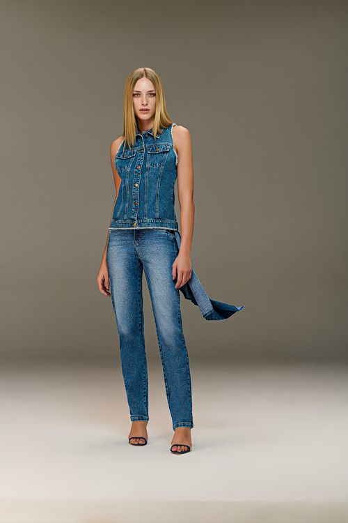 Calça Jeans Reta Feminina Patogê Cintura Média (G3) CL39001