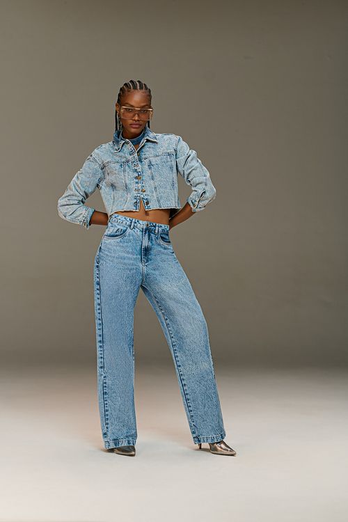 Calça Jeans Reta Over Feminina Patogê Cintura Alta (G4) CL90046