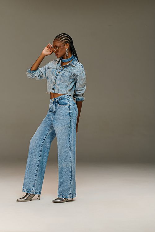 Calça Jeans Reta Over Feminina Patogê Cintura Alta (G4) CL90046