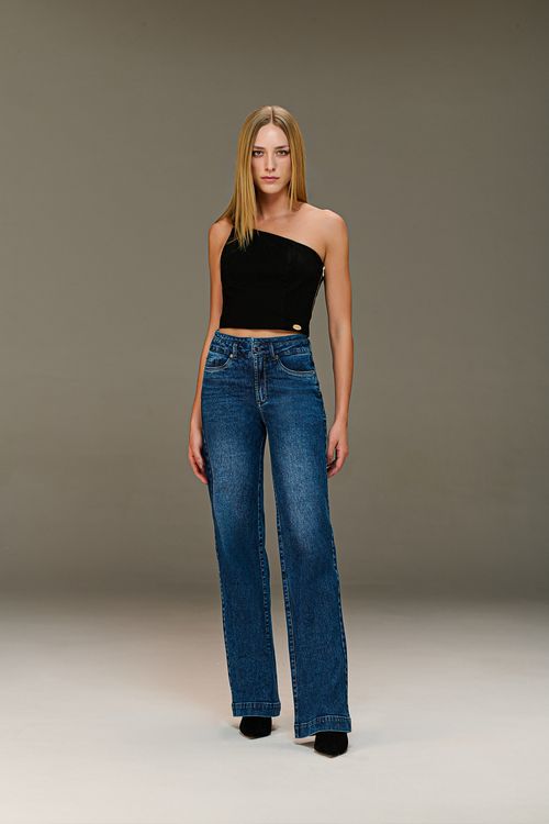 Calça Jeans Wide Leg Feminina Patogê Cintura Média (G3) CL39147