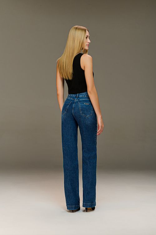 Calça Jeans Wide Leg Feminina Patogê Cintura Média (G3) CL39147