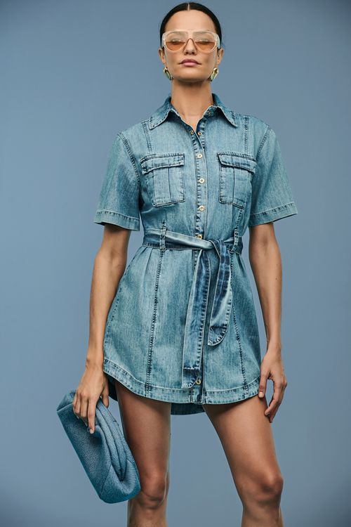 Chemise Jeans Com Cinto Feminina Patogê VE39185