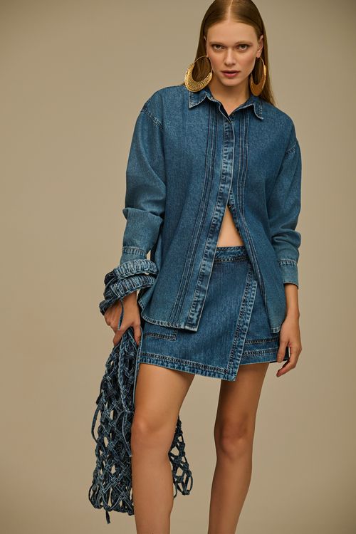 Short Saia Jeans  Feminino Patogê SH39197