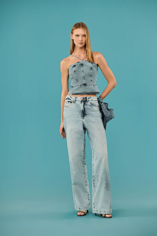Calça Jeans Reta Over Feminina Patogê CL39486