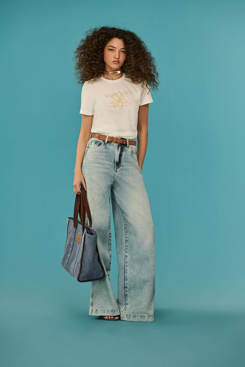 Calça Jeans Wide Leg Over Feminina Com Cinto Patogê CL39496