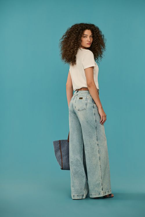 Calça Jeans Wide Leg Over Feminina Com Cinto Patogê CL39496