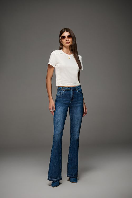 Calça Jeans Flare  Feminina Cintura Média (G3) Patogê CL39614