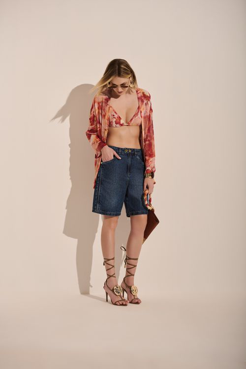 Bermuda Jeans Feminina Jorts Escura Patogê BE50118