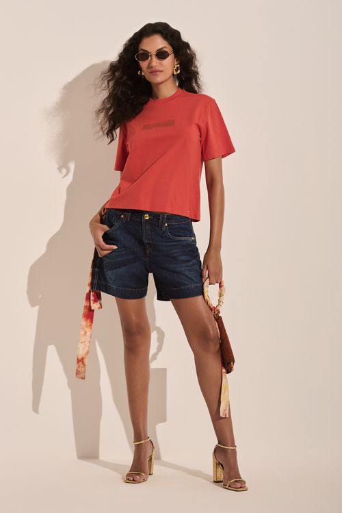 Bermuda Jeans Feminina Boyfriend Escura Patogê BE50227