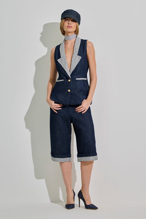 Bermuda Jeans Feminina Reta Amaciado Patogê BE50481