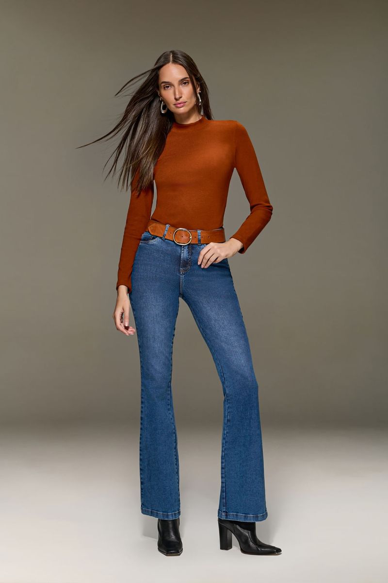 Calça jeans flare feminina Patogê cintura alta (G4) CL90013